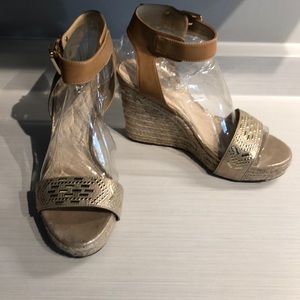 BarIII GoldCamel Leather Wedge Espadrille Sandal 9
